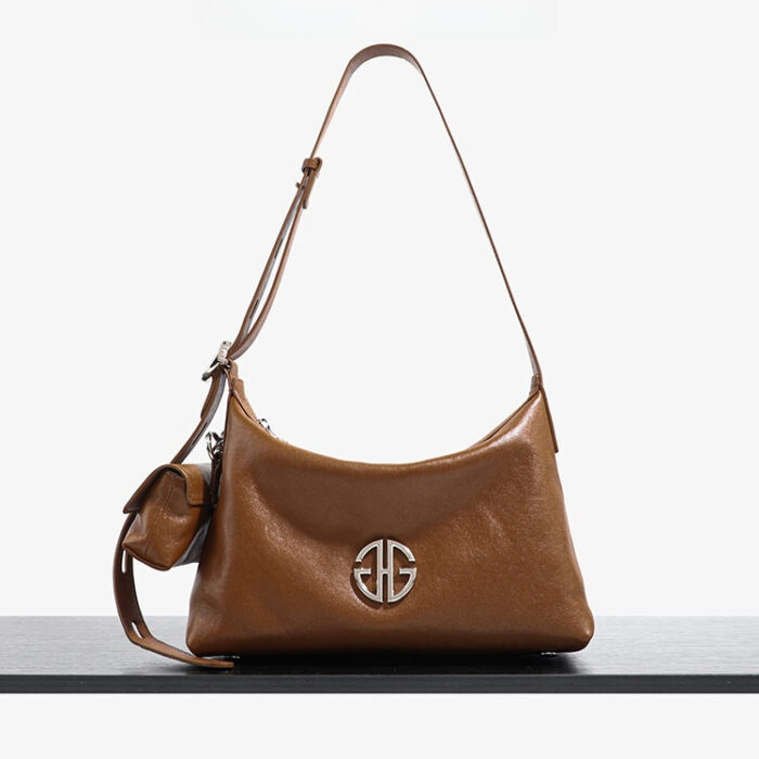 Genuine Leather Hobo Tote Bag Women's Crossbody Underarm Bag Luxury Brown Small Size Faionable Korean Valley Girl Bag